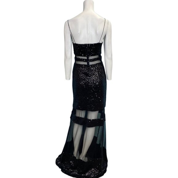 La Pateau Sequin Mesh Cutout Sleeveless Gown Black Size Small NWT - Picture 2 of 4